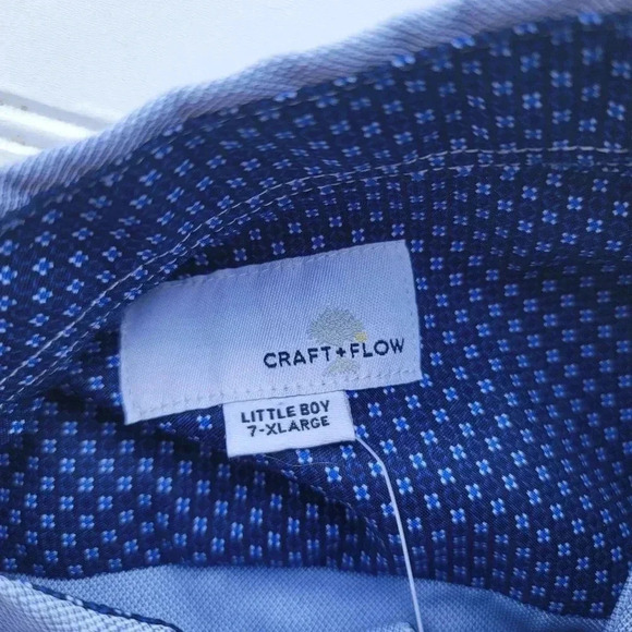 NWT Craft+Flow Casual Blue Short Sleeve Button Down Shirt Boys Sz 7 - Picture 3 of 9